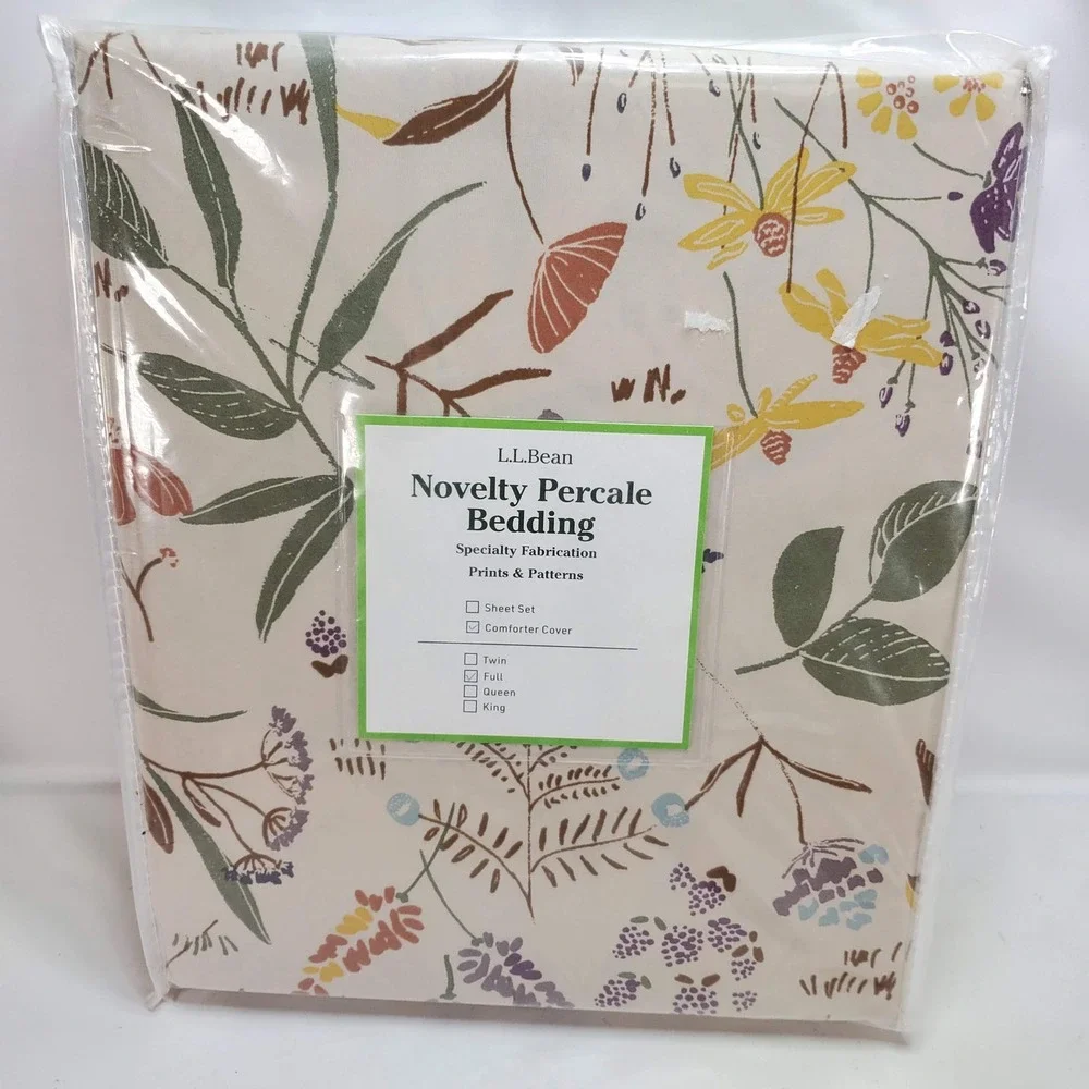L.L. Bean Percale Bedding Comforter Cover Full Silver Birch Floral Cotton NEW